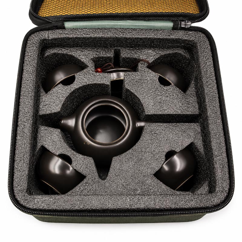 Tea set in a travel case "Xi Shi" ceramics, black, for 4 people photo